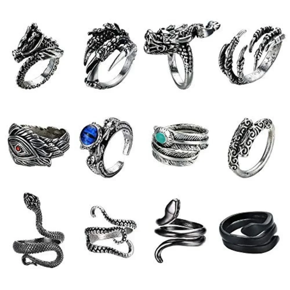 Punk Rings Set -Dragon Snake Vintage